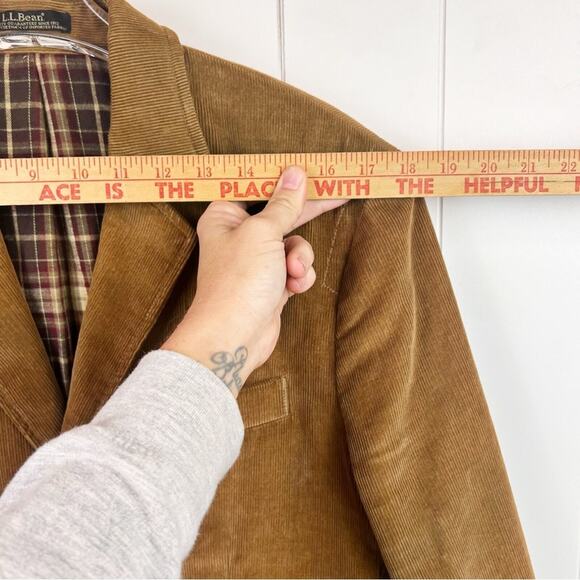 LL Bean Blazer Mens 40R Camel Corduroy Flannel Plaid Lined Button Up Jacket - Picture 5 of 13